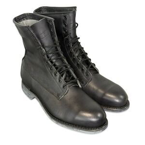 Addison Shoe Company Black Leather Lace Up Military Combat Steel Toe Boots 9.5 W